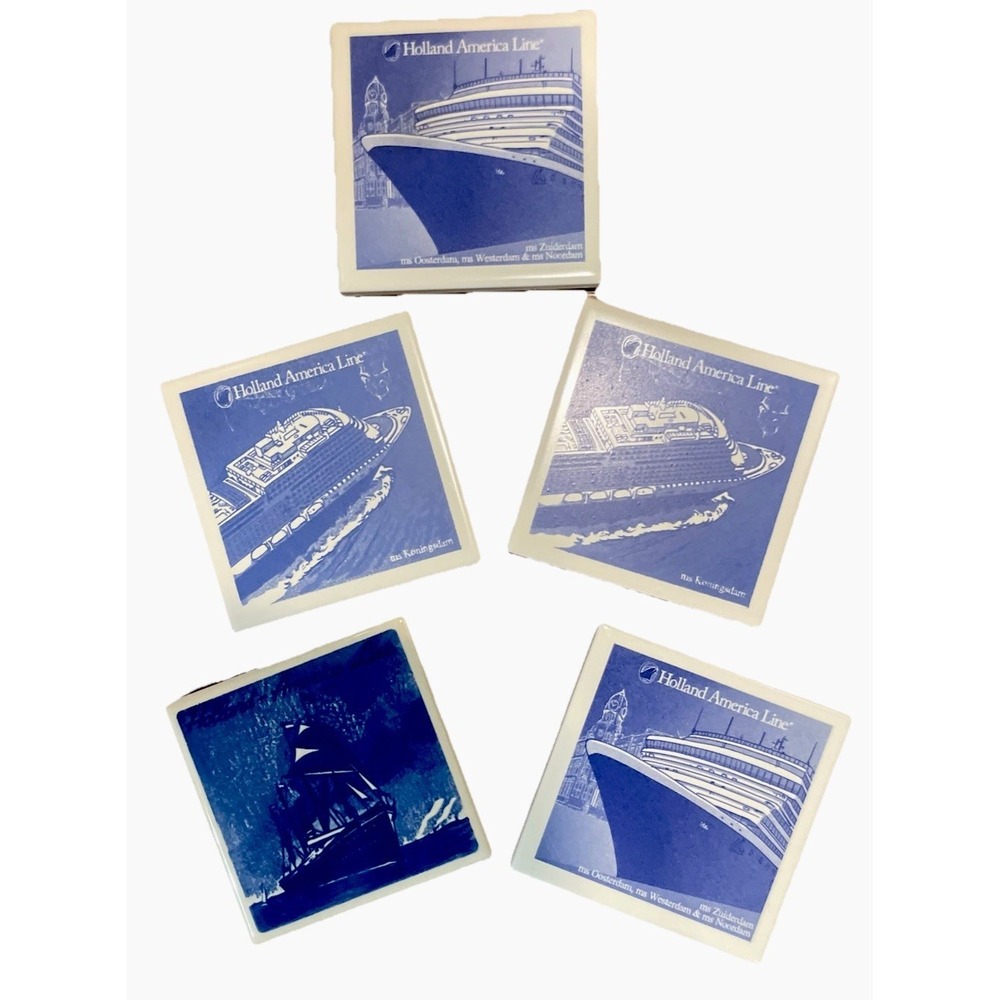 Holland America Line Coaster Delft Blue Tile Cruise Ship Coaster Zuiderdam Set 5